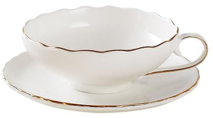 MoRfiL Teetasse und Untertasse im englischen Stil mit Goldrand und Blumenmuster,184ml,Aus Keramik Blumen-Set Teebecher Wasserbecher,Nachmittagstee,Weiß
