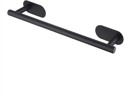 YUET Towel Rail Adhesive 40CM Hand Towel Holder Bar Bathroom Holders No Drill For Bathrooms Kitchen Dish Cloths Hanger 304 Stainless Steel RUSTPROOF Wall Mounted 16'' Black
