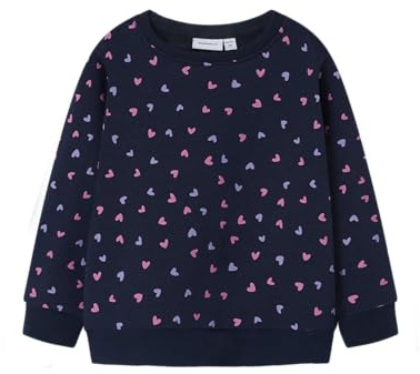 Name IT Mädchen Nmfdavina Ls Fleece Bru Noos Sweatshirt, Dark Sapphire/AOP:Heart AOP, 116 EU