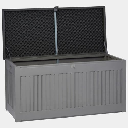 Garden Gear Grey Lockable Storage Patio Box with Sit-on Lid Weatherproof Polypropylene Secure Outdoor Seating (270 Litre Box)
