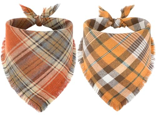 Vivifying 2Pcs Halloween Dog Bandana, Adjustable Dog Halloween Costume, Autumn Bibs Scarf for Dogs (Yellow,L)