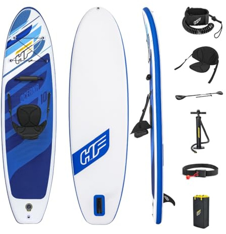 Hydro Force Oceana Inflatable Paddle Board, Kayak Conversion kit, SUP Board with Kayak Seatset with Carry Backpack, Pump, Paddle, 10ft