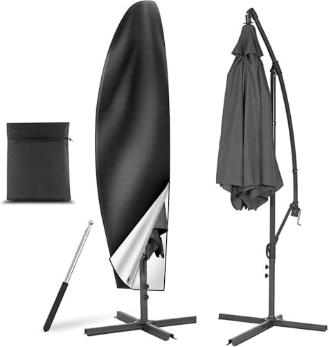 AiQInu Copri Ombrellone con Palo Telescopico , 2 Pezzi 210D Oxford-Tessuto Copertura Protettiva per Ø 2-4m Ombrelloni, Impermeabile Anti-UV per Ombrellone da Giardino Spiaggia Balcone, 265*40/70/50cm