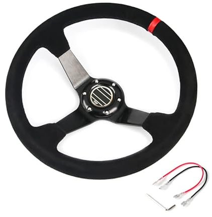 Sportlenkrad 350mm Racing Drifting Lenkrad mit Auto Rallye Wildleder Deep Lenkräder Holzlenkrad(Noir)