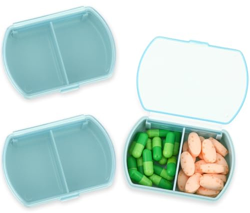 Sibba 2 Pack Pillendose 2 Fächer Tragbare Tablettenbox Medikamentenbox Klein Tablettendose Tabletten Organizer für die Hand oder Hosentasche Pillenbox für Medikamente Pillen Fischö Vitamin-Behälter C