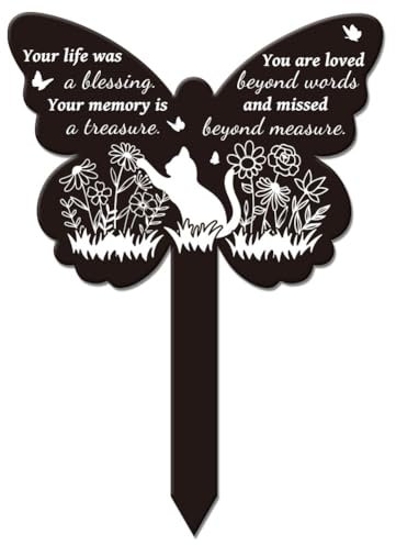 GLOBLELAND Butterfly Shaped Wild Cat Garden Memorial Remembrance Plaque Stake for Cemetery - Acrylic Waterproof Sympathy Marker for Yard and Grave