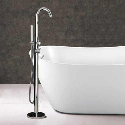 ASerZenith Freistehende Badewannenarmatur, stehende Dusche mit hohem Durchfluss, Badewannenarmatur mit Duschkopf, Duschmischarmatur mit Handbrause, verstellbar, schwenkbar, Chrom