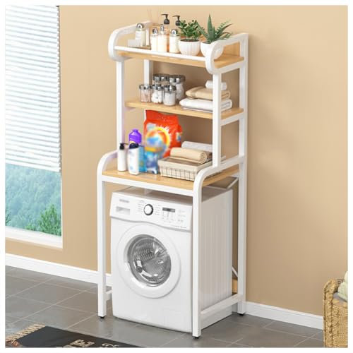 SPXMQSS Mueble sobre Inodoro, Mueble Encima Lavadora Ahorro de Espacio, Abierto Mueble de Almacenamiento Encima WC,Estantería de Baño sobre Inodoro para Baño Lavadero Balcón,Blanco 68x60x173cm
