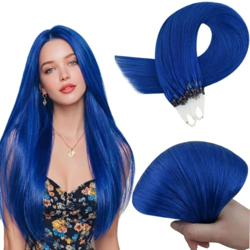 RUNATURE Extension Microing Capelli Veri 45cm 25g 25 Ciocche Blu #Blue | Extension Capelli Veri con Microring 1g