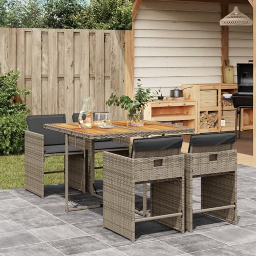 Gecheer 5-TLG. Sitzgruppe Gartenmöbel Set Garten Essgruppe Balkonmöbel Set Gartenset Gartengarnitur Sitzgarnitur mit Kissen Grau Poly Rattan