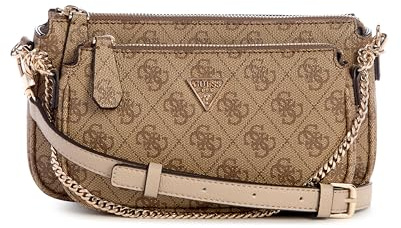 GUESS Damen Noelle Ii Double Pouch Crossbody Umhängetasche, Latte-Logo