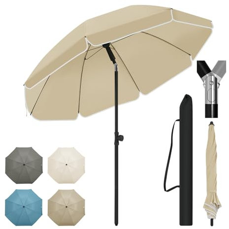 WOLTU Sonnenschirm Balkon φ 155 cm, Strandschirm UV-beständig Wasserdicht, Höhenverstellbar, 45° knickbar, Sonnenschutz Balkon Terrasse Strand Garten, Rund, Taupe