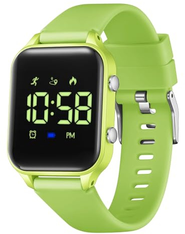 Timever orologio digitale bambina bambini con contapassi,sveglia,cronometro,luce,data-orologio per ragazzi e ragazze senza app e telefono con cinturino in silicone