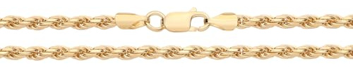 Old English Jewellers 9ct Yellow Gold on Sterling Silver 925 3mm Diamond Cut Solid Rope Chain Necklace - Available in sizes 16 18 20 22 24 - Silver Everyday Chains for Women Men Unisex