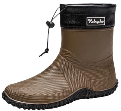 Botas de goma para hombres y mujeres, botas de lluvia cortas hasta el tobillo, de plástico, impermeables, antideslizantes, botas de jardín, cómodas botas de jardín para pescar, jardinería, marrón, 38