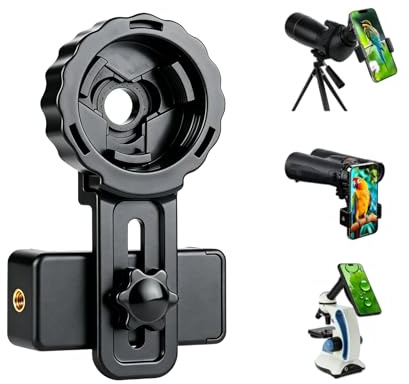 Universal Binocular Phone Adapter with 360° Rotation & Clip Lock - Fits 16-50mm Eyepieces for Telescope/Microscope/Spotting Scope/Birdwatching, Universal Smartphone Clamp High-Strength Stable Mount