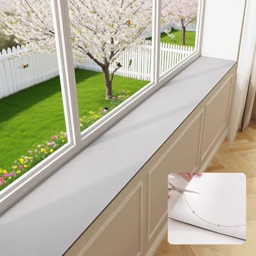 WhamtL Cuttable Diatomaceous Earth Mat Non-Slip, Narrow Absorbent Window Sill Cushion, Scratch Seat Protector for Bay Windows Balconies Kitchen(Light Gray,100x25cm(39x10in))