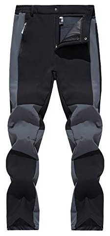 Pantalones de esquí impermeables para hombre, con forro polar, resistentes al agua, con bolsillos con cremallera, para senderismo, caminar, invierno, softshell, Negro, L