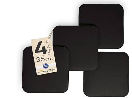 sunnypillow 4er Set Sitzkissen Filz Stuhlkissen quadratisch 35 x 35 cm - gemütliche Filzkissen für Bank und Stuhl in Haus und Garten - Indoor/Outdoor - Polster Stuhlauflage, Sitzauflage - Schwarz