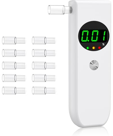 COCOCKA Breathalysers, Professional Alcohol Breathalyzer With LCD Digital Display, Portable Alcohol Breath Tester With 10 Mouthpieces for UK Home, Party& Personal Use (White)