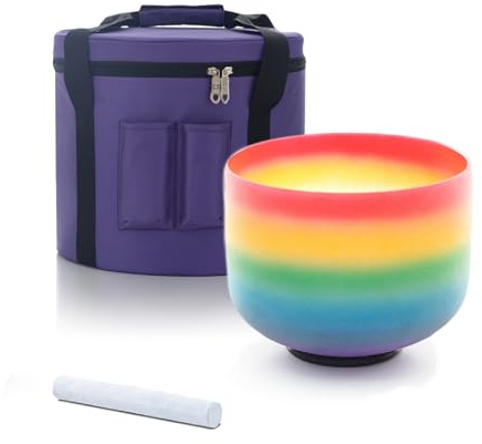 KVKA Klangschale mit 528 Hz, Regenbogen-Kristall, 20,3 cm, C-Note, Wurzelchakra, Klangschale mit Reise-Tragetasche für Yoga, Klangheilung