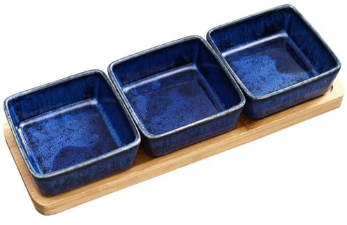 YNNHUDEEP 3 dippskålar set med träbräda – serveringsskålset inkl. dippskålar och serveringsskål, multifunktionell snack- och nötskål (blått set om 3)