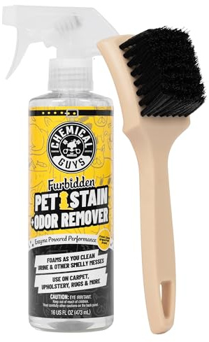 Chemical Guys Pet Mess Cleaning Kit, Furbidden Odor Eliminator 16 oz with Interior Detailing Brush Cleans, Pet Smells, Hair and Light Dirt for Cars Trucks SUVs Home Interiors and Upholstery Care
