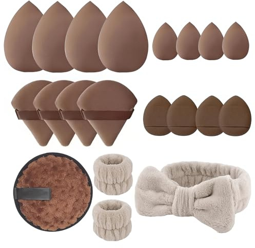 VYNZOR 20 éponges à fond de teint, bracelet inclus. Fabriquées en latex doux et hydrophile, elles conviennent à une utilisation à sec ou humide pour un maquillage professionnel.