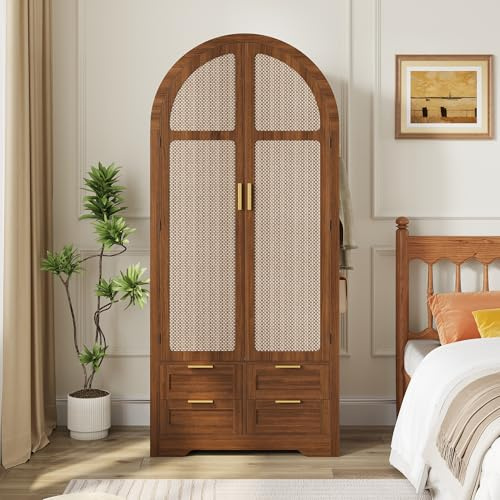Wiuzo Armadio moderno con porte curve, 179 x 50 x 80 cm (alto x largo x ancho), ampio spazio di archiviazione, con barra per appendere i vestiti e cassetti, adatto per camere da letto e ingressi