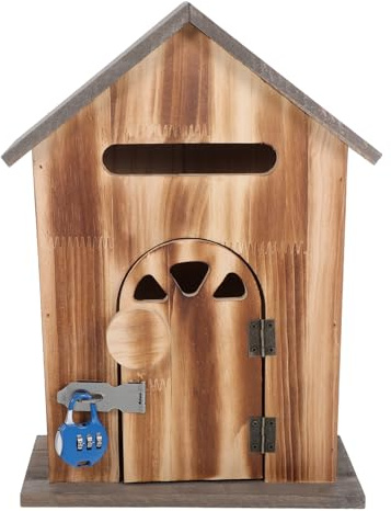 Lurrose Boîte aux Lettres Extérieure en Bois Vintage avec Serrure, Rangement Mural Compact de Petite Maison, pour Maison, Bureau et École, Boîte de Dépôt Sécurisée et Décorative Robuste