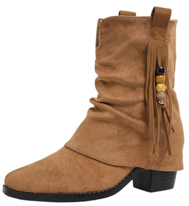 Hsternexy Botas de vaquero para mujer, de ante de caña ancha, botas cortas de verano, ligeras, botas occidentales, botines de vaquero, botines vintage de verano, botas de vaquero, elegantes botas de