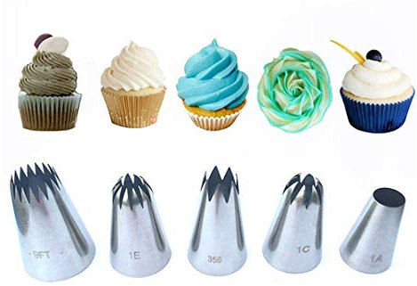 PhantomSky Grandi Decorazione Torte Set, 5 Pezzi Ugelli Glassa Torta in Acciaio Inossidabile per Decorazione Pasticceria, Torte, Cupcakes, Pasta di Zucchero, Biscotti, Decorazione Della Crema