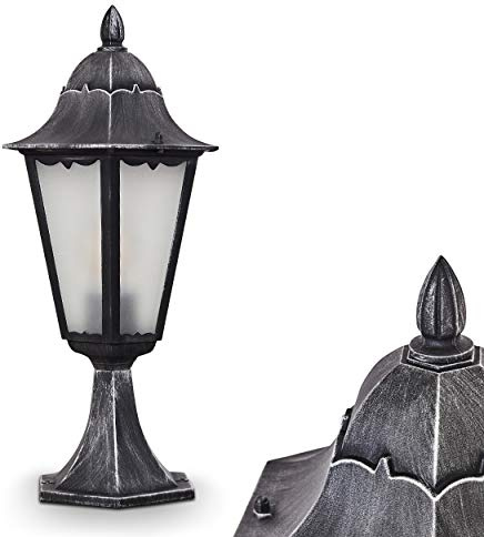 HOFSTEIN Sockelleuchte Lignac Frost, Außenwegeleuchte aus Metall/Milchglas in Schwarz/Silber/Weiß, Wegeleuchte im Antik/Retro/Vintage-Design für Garten, Außenbereich, Hof, Terrasse, 47 cm, E27, IP44