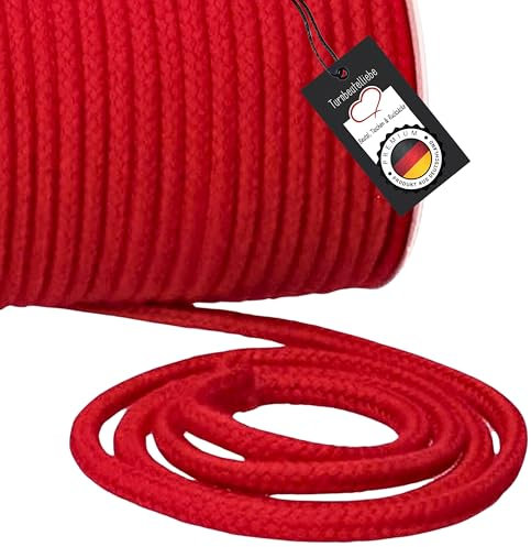 Turnbeutelliebe® Baumwollkordel 8mm Rot - robuste Bastelschnur Meterware - Dickes Baumwollseil für Turnbeutel, Taschen & Hosen - geflochtene Schnur individuell zuschneidbar - Makramee-Kordel rund