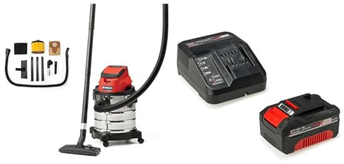 Einhell Akku-Nass-Trockensauger TC-VC 18/20 Li S Power X-Change (Li-Ion, 18 V, 20 l-Edelstahlbehälter, inkl. Saugdüsen Teppich- und Glattböden, Fugendüse, Polsterdüse, inkl. 4,0 Ah Akku und Ladegerät)