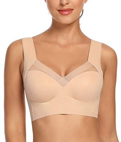 WOWENY Damen Komfort BHS Ohne Bügel Zero Feel Bralette für Frauen, Weich und Bequem T Shirt Schlaf BH Gepolstert,Beige,M