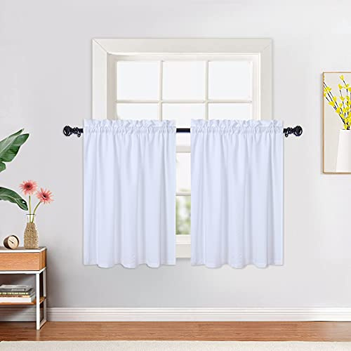 CAROMIO Wasserabweisende Scheibengardinen Modern Halbe Cafe Küchen Scheibengardinen Geprägte Musterstruktur Kurzgardine Kurzstores für Kleinfenster Vorhang Kurz, 2 x B 76 cm x H 61cm, Weiß, 2er Set