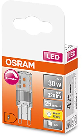 Osram Dimmbare LED PIN Lampe mit G9 Sockel, Warmweiss (2700K), 350 Lumen, klares Glas, Multi-Pack