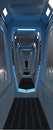 A.Monamour Pegatinas Decorativas de Puerta Autoadhesivo 3D Pasillo Interior De La Nave Espacial Vinilo para Puertas Mural PVC Pegatinas de Pared Foto Poster 77 x 200 cm