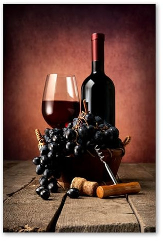 Postereck - 2736 - Wein, Stillleben Trauben Glas Flasche Alkohol - Wandposter Fotoposter Bilder Wandbild Wandbilder - Leinwand - 60,0 cm x 40,0 cm