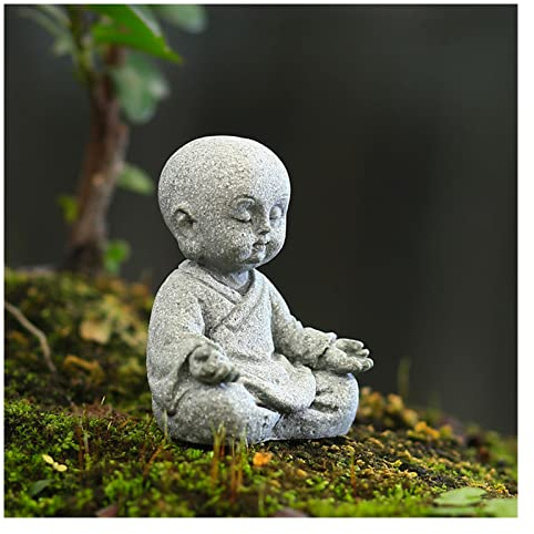 Uziqueif Kleine Mönch Figuren Dekofiguren aus Sandstein - Hochwertige kleine Buddha Skulpturen für Innen & Außen, Balkon & Garten - Moderne Wohnung - ideal als Einweihungs-Geschenk,Sitting Buddha