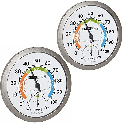 TFA Dostmann Analoges Thermo-Hygrometer, gesundes Raumklima, farbige Komfortzonen, Temperatur, Luftfeuchtigkeit,L 120 x B 37 (68) x H 120 mm, 2er Set