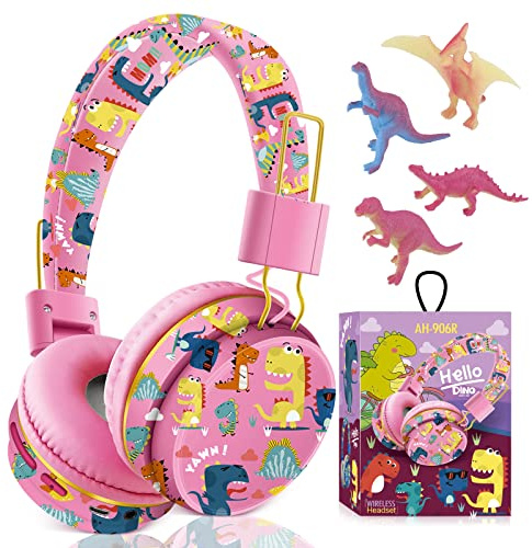 JYPS Kids Headphones Wireless, Cute Dinosaur Childrens Bluetooth Headphones | with Microphone, Toddler Headphone Over Ear for Age 2+, Compatible with iPad/Fire Tablet