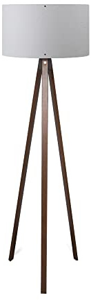 Lámpara de pie trípode oscuro con pantalla 100% mdf, gris claro relieves, colección Tanganica, 38x38x140, casquillo E 27 Max 60 W