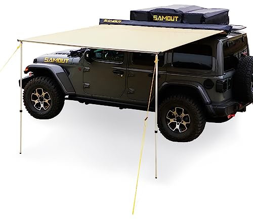 SAMOUT Vehicle Awning, 4.6ft x 8.2ft, Rooftop Pullout PU10000mm Weather Proof Ripstop UV50+ Car Side Awning for Jeep/SUV/Truck/Van