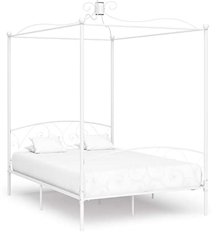 Camerina Himmelbett-Gestell Weiß Metall 120 x 200 cm Himmelstange Klemmen Betthimmel Stange Himmelbett Gestell Moskitonetz Halterung Bett