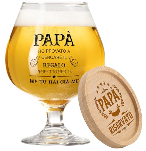 Funnli Regalo Papà, 510ml Bicchieri da Birra Regalo Compleanno Papa, Personalizzato Bicchiere Festa del Papà, Regali Natale Padre Uomo da Figlia Figlio