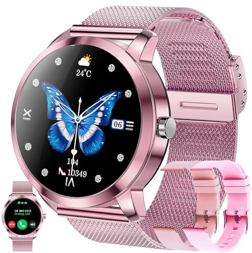 LWEARKD Montre Connectée Femme avec Appel Bluetooth 5.1/Numérotation, 3 Bracelets, 1,09 Smartwatch avec 123 Sportifs Cardiofrequencemètre Moniteur de Sommeil, Fitness Tracker pour Android iOS (Rose)