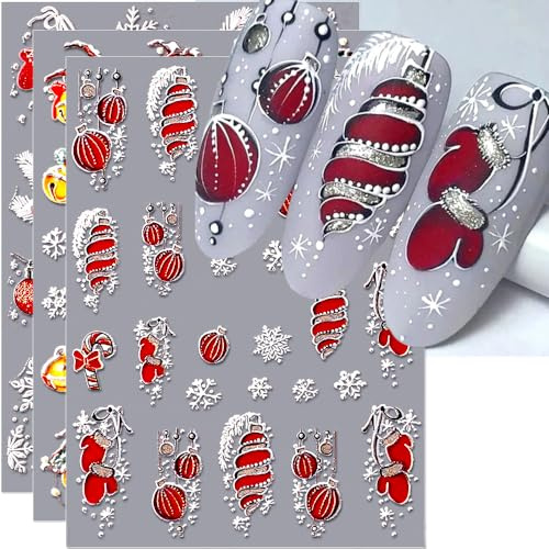 5D Geprägte Nagelsticker Weihnachten Cartoon Glocken Nagelaufkleber Selbstklebend Schneeflocken Deko Nagel Sticker Christmas Nail Sticker Winter Nageldesign Aufkleber Nägel Zubehör Nail Art Stickers