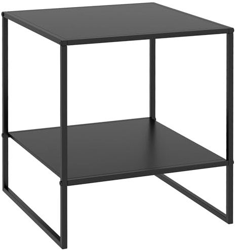 HOMCOM Table Basse Carrée Table d'Appoint en Acier 40 x 40 x 45 cm Noir | Bout de Canapé, Style Industriel, avec une Étagère, pour Salon, Chambre, Balcon